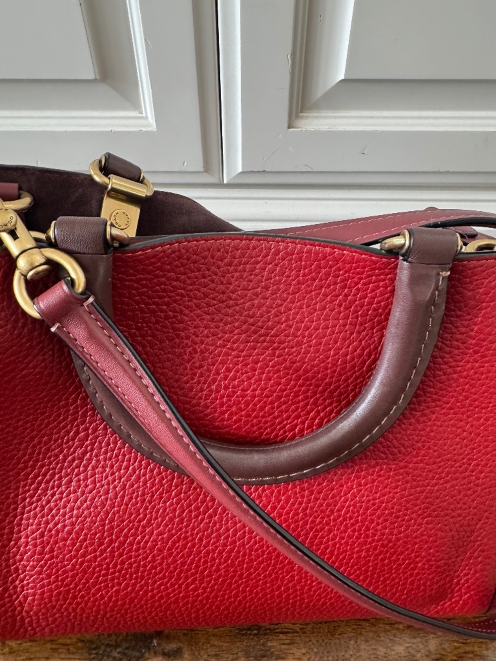 Coach Red Pebbled Leather Shoulder Bag